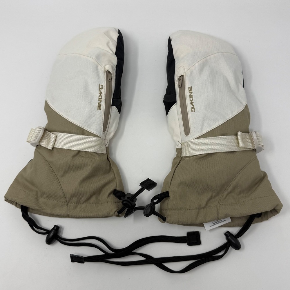 Dakine Sequoia Womens Gore-Tex Mittens Tan White Black Size L 7.5 Snowboarding
